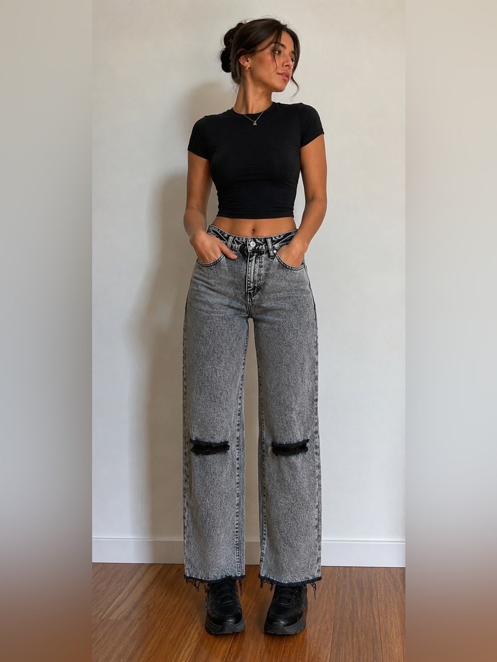 RSG High Rise Straight Leg Jeans – Size 24 – Acid Wash Distressed Denim